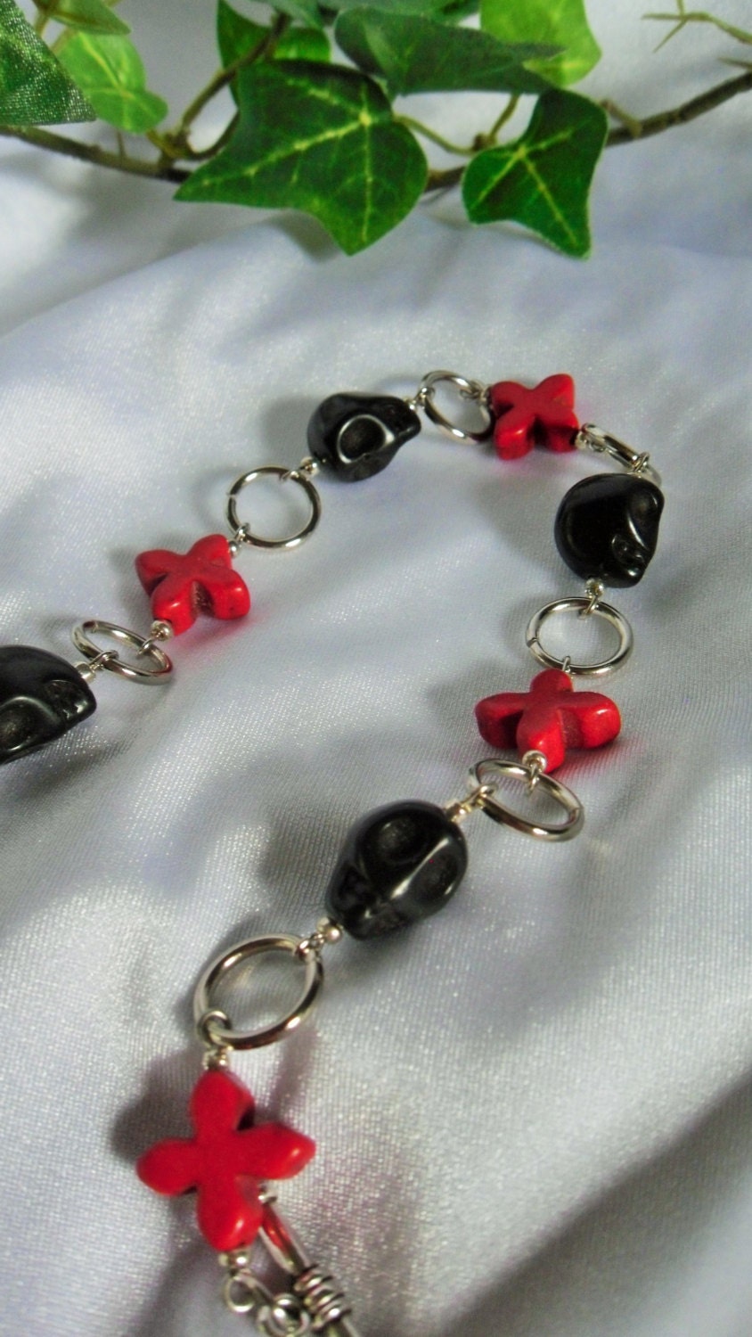 Black Skull and Red Cross Bracelet