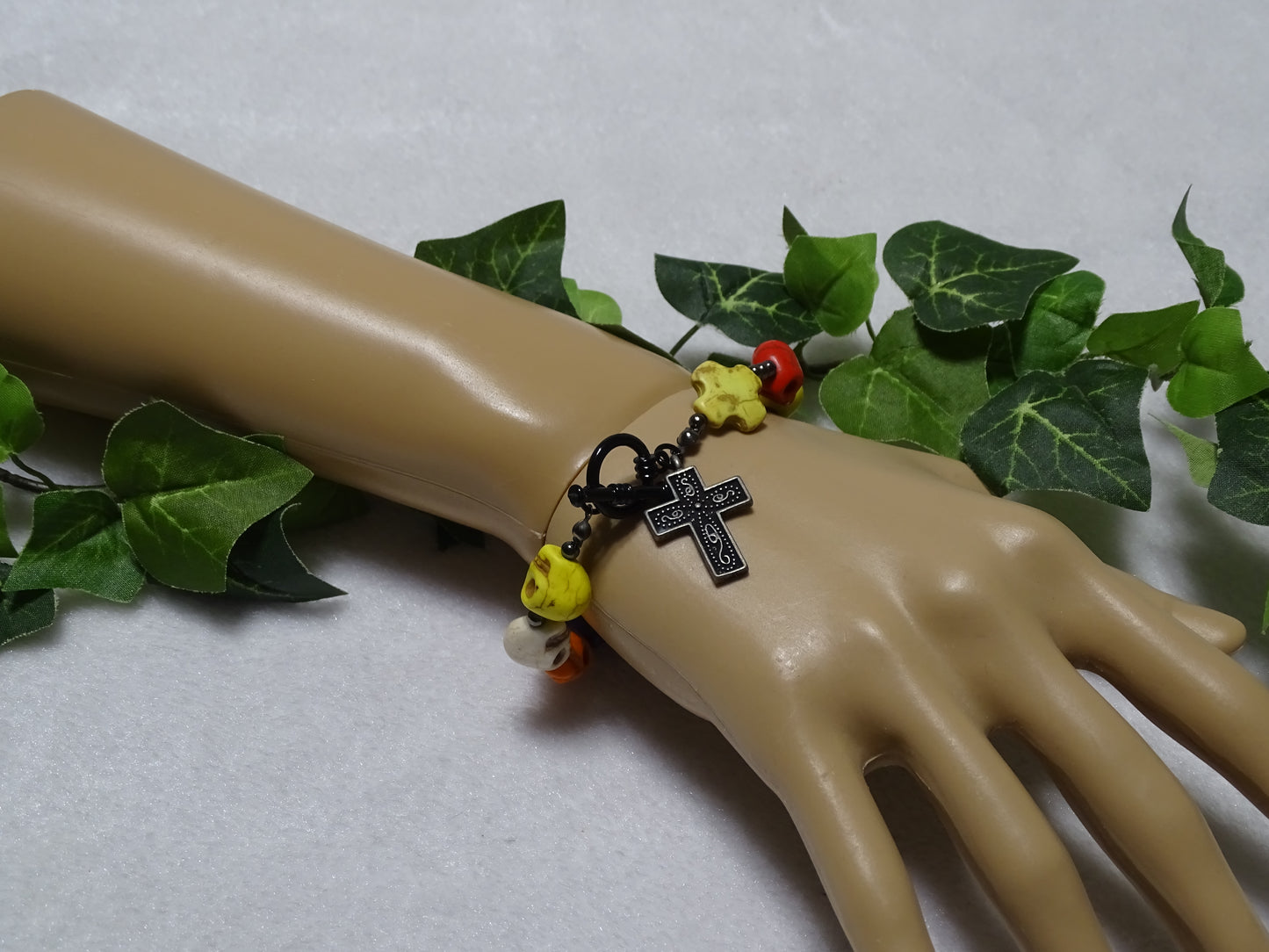Multi-Color Howlite Skull Rosary Bracelet
