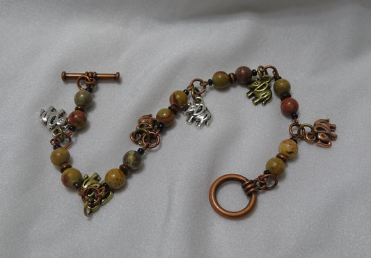 Chinese Jasper Elephant Charm Bracelet