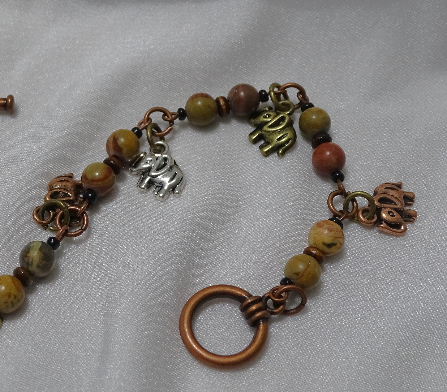 Chinese Jasper Elephant Charm Bracelet