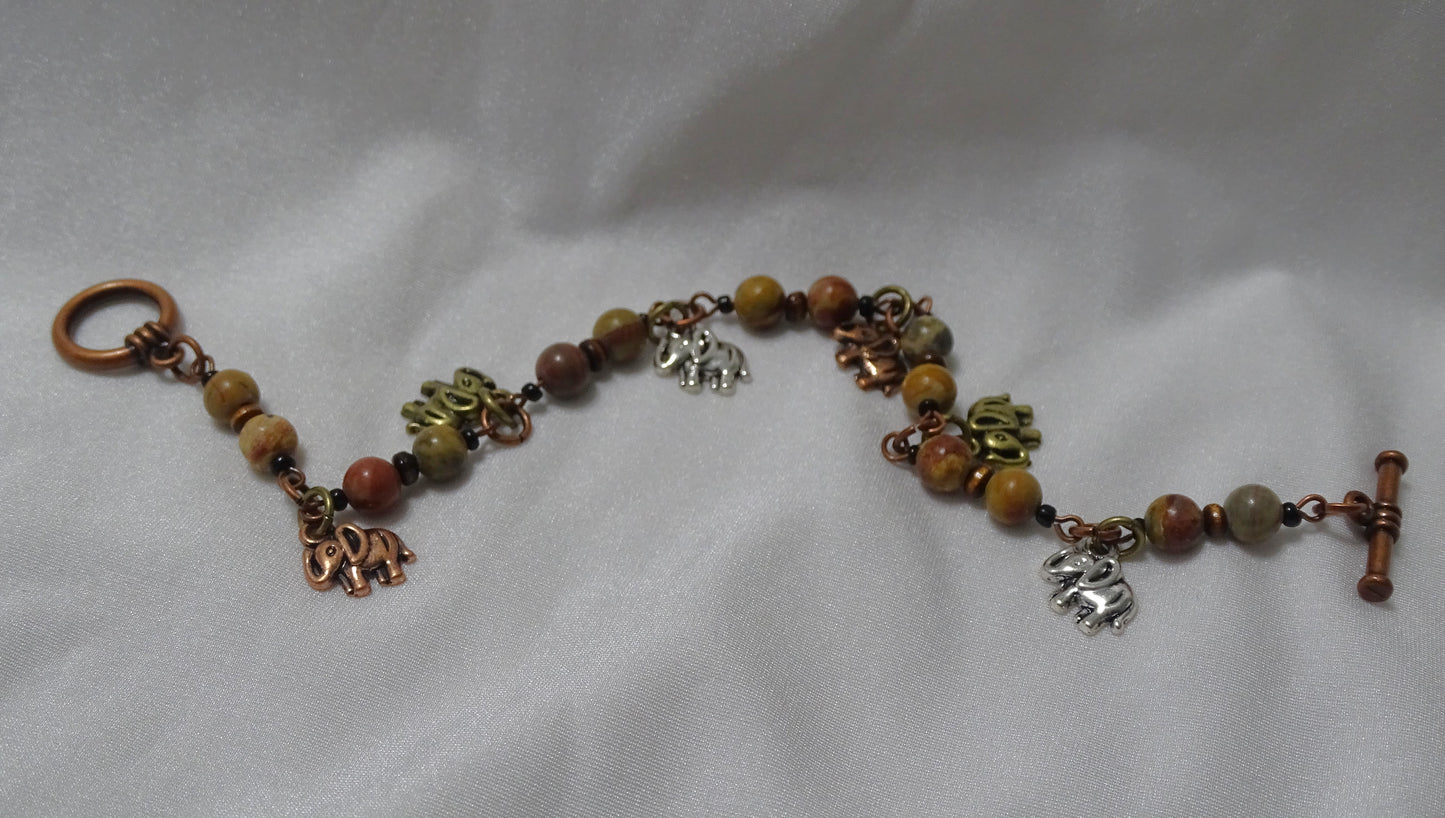 Chinese Jasper Elephant Charm Bracelet