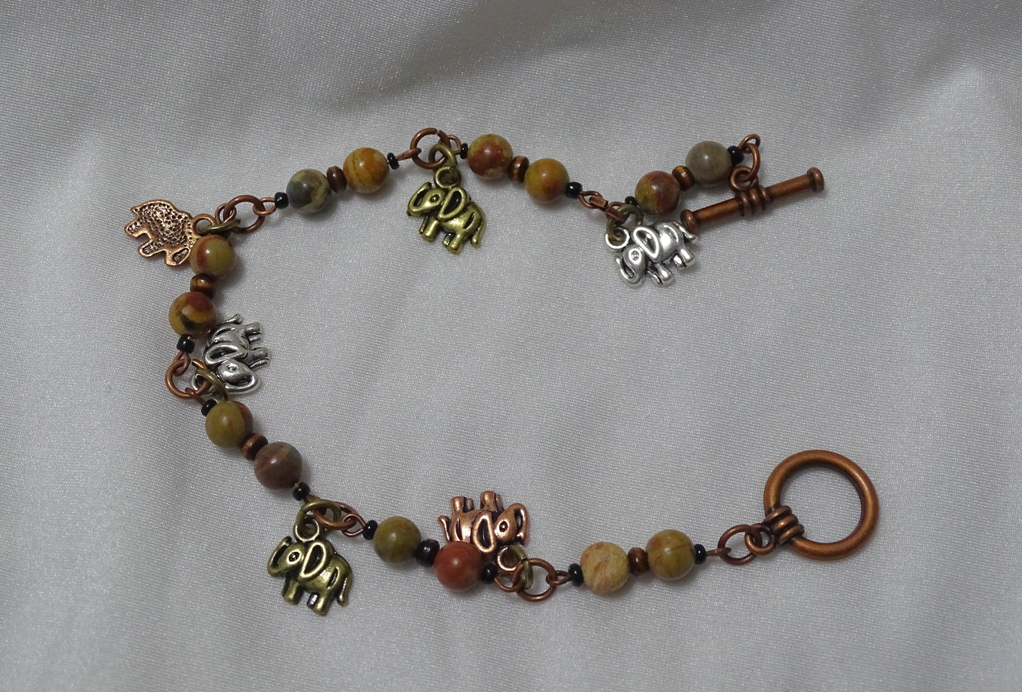 Chinese Jasper Elephant Charm Bracelet