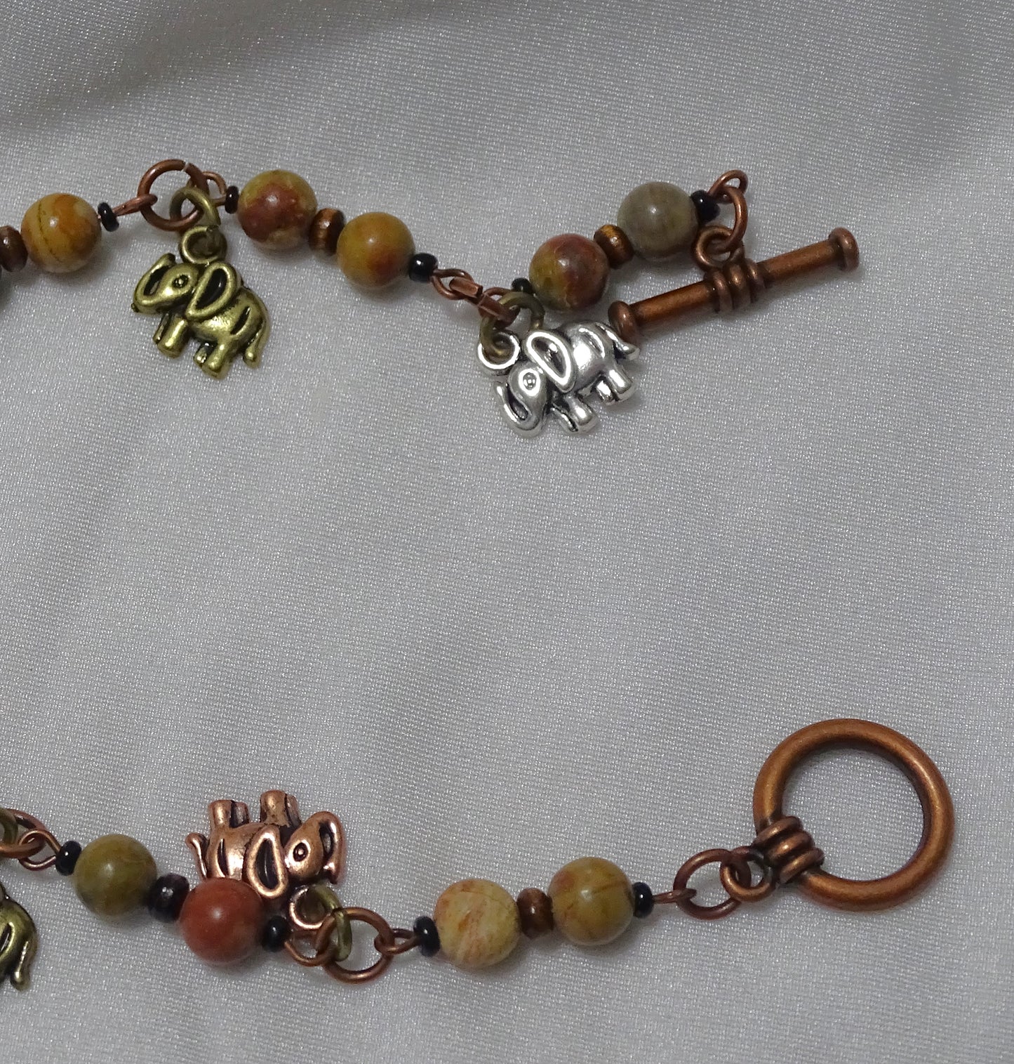Chinese Jasper Elephant Charm Bracelet