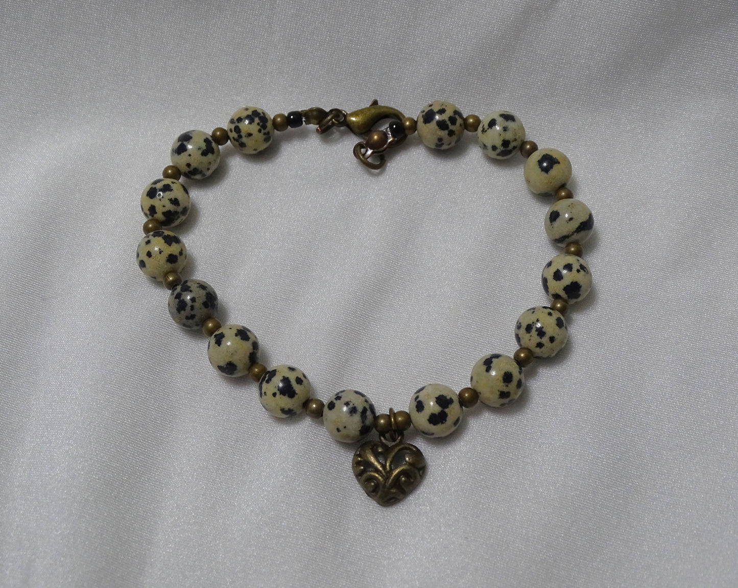 Dalmatian Jasper Heart Charm Bracelet