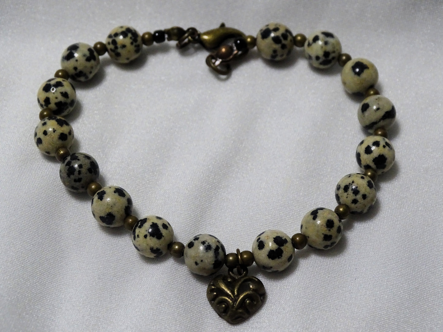 Dalmatian Jasper Heart Charm Bracelet