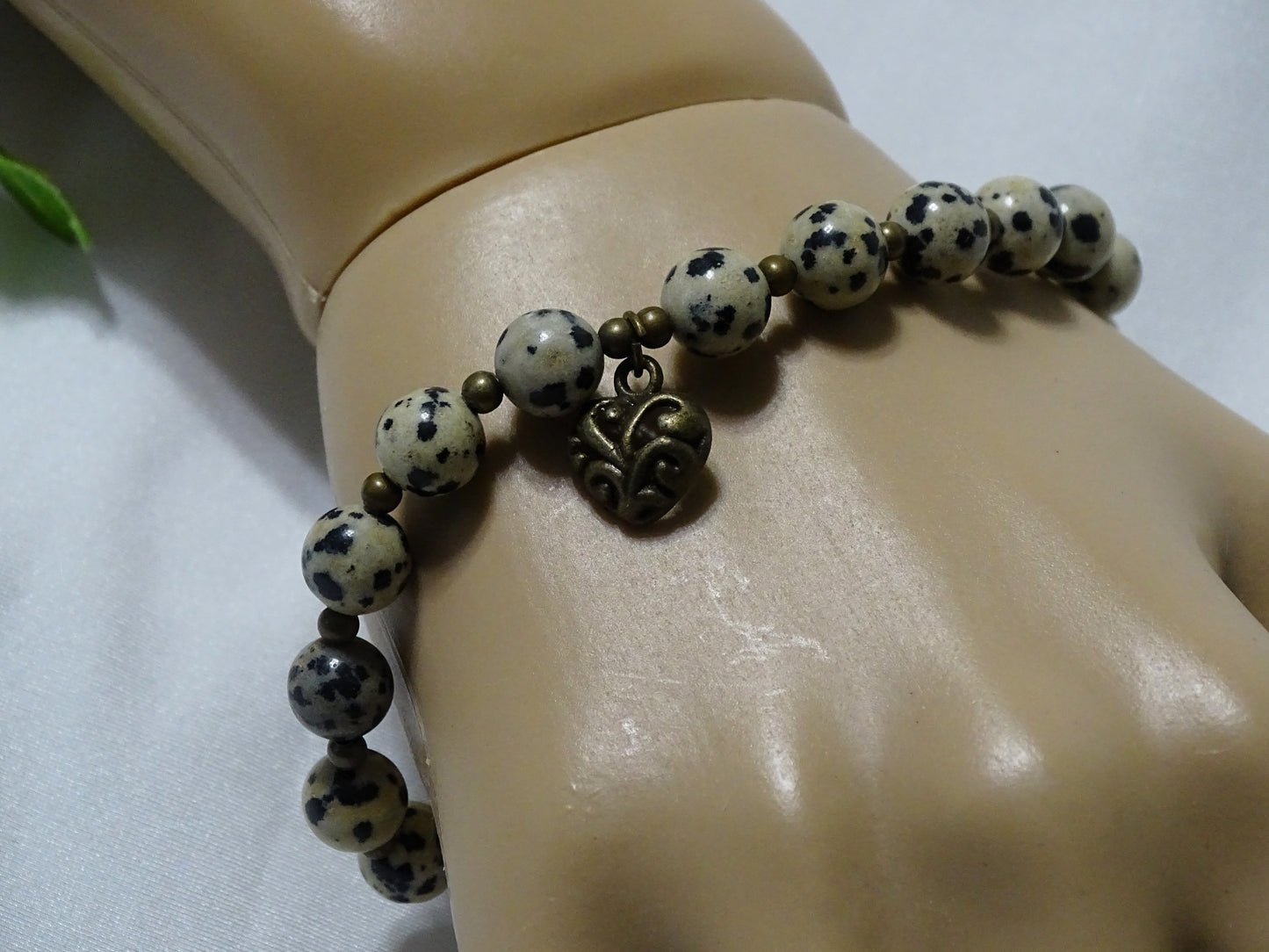 Dalmatian Jasper Heart Charm Bracelet
