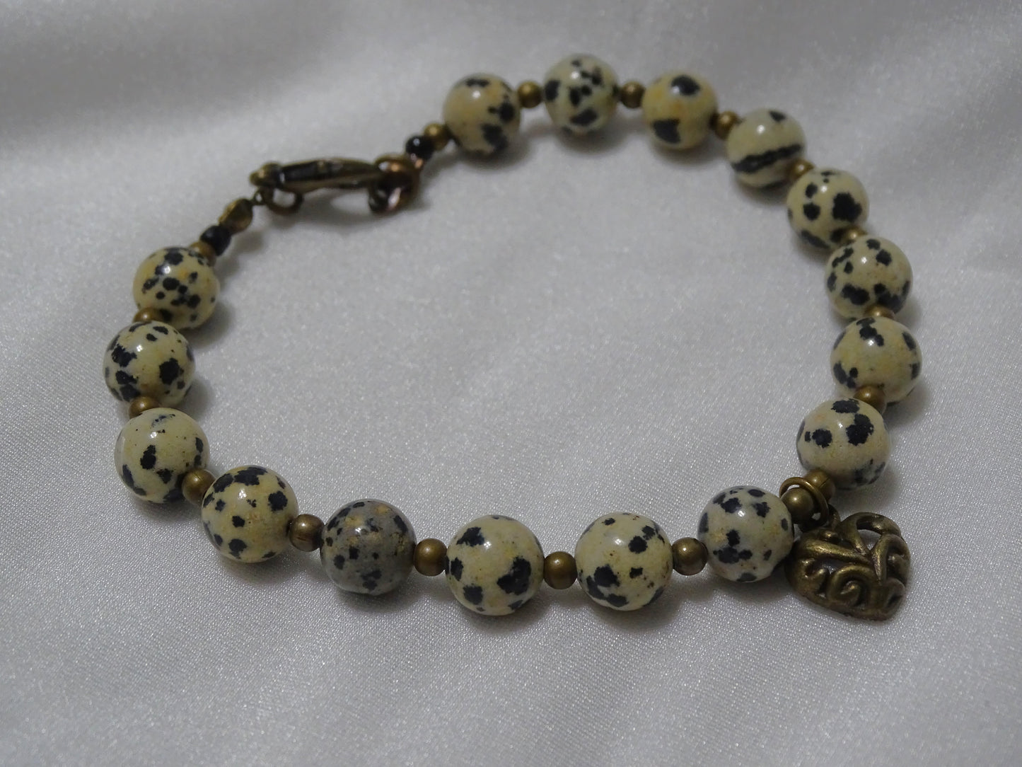 Dalmatian Jasper Heart Charm Bracelet