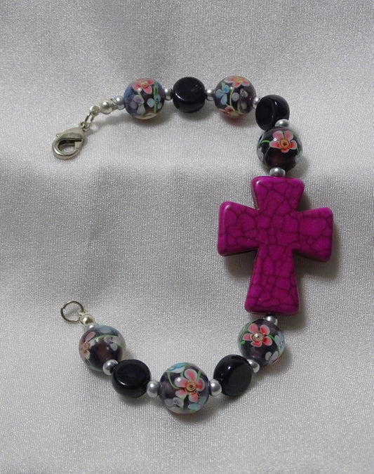Fuchsia Cross Bracelet
