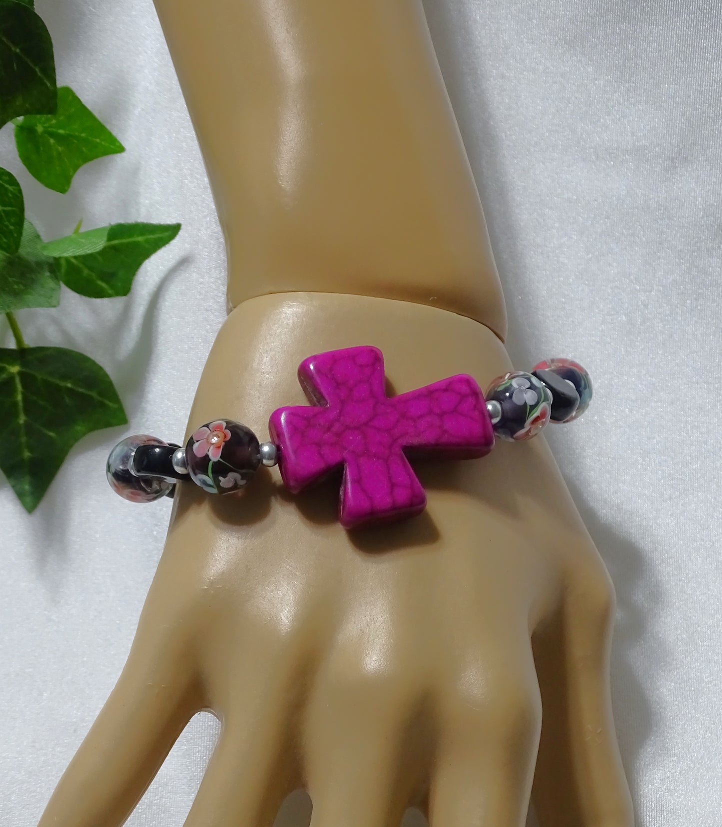Fuchsia Cross Bracelet
