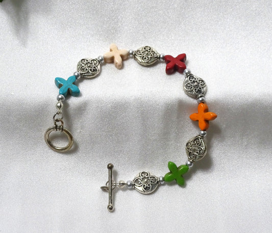 Multi-color Magnesite Stone Cross Bracelet