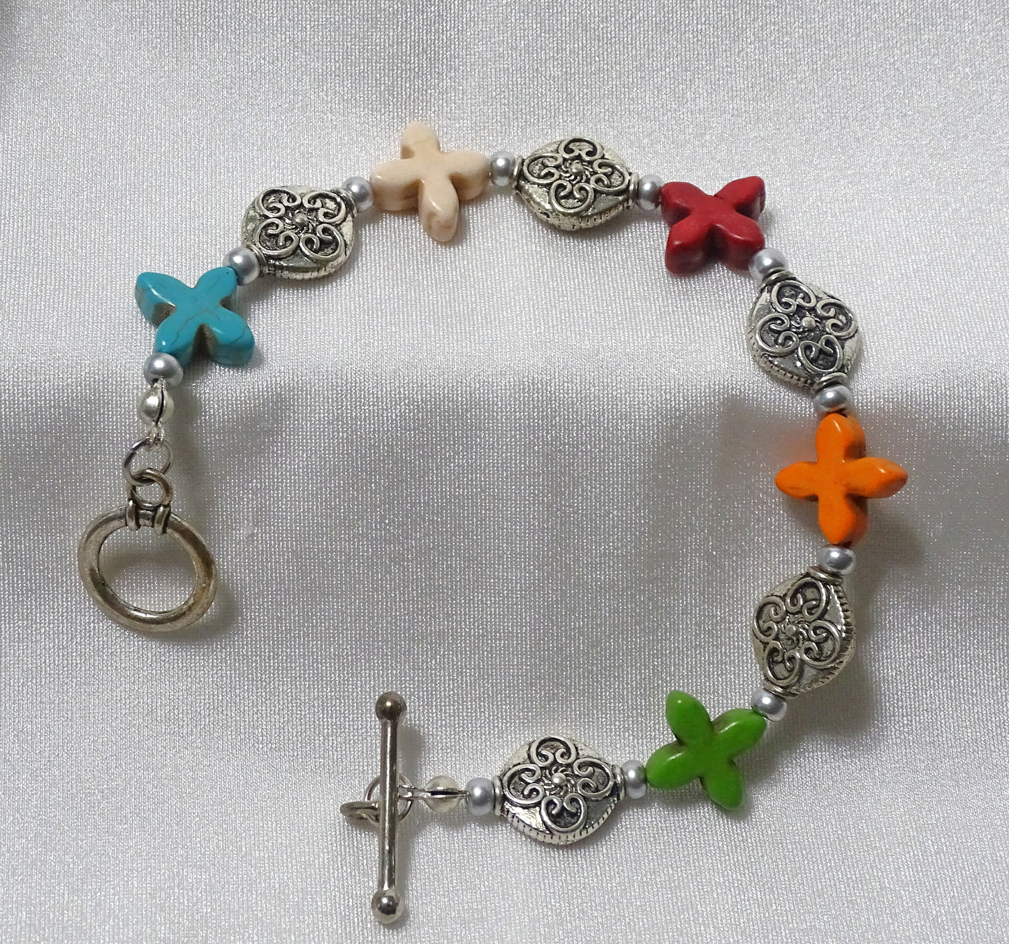 Multi-color Magnesite Stone Cross Bracelet