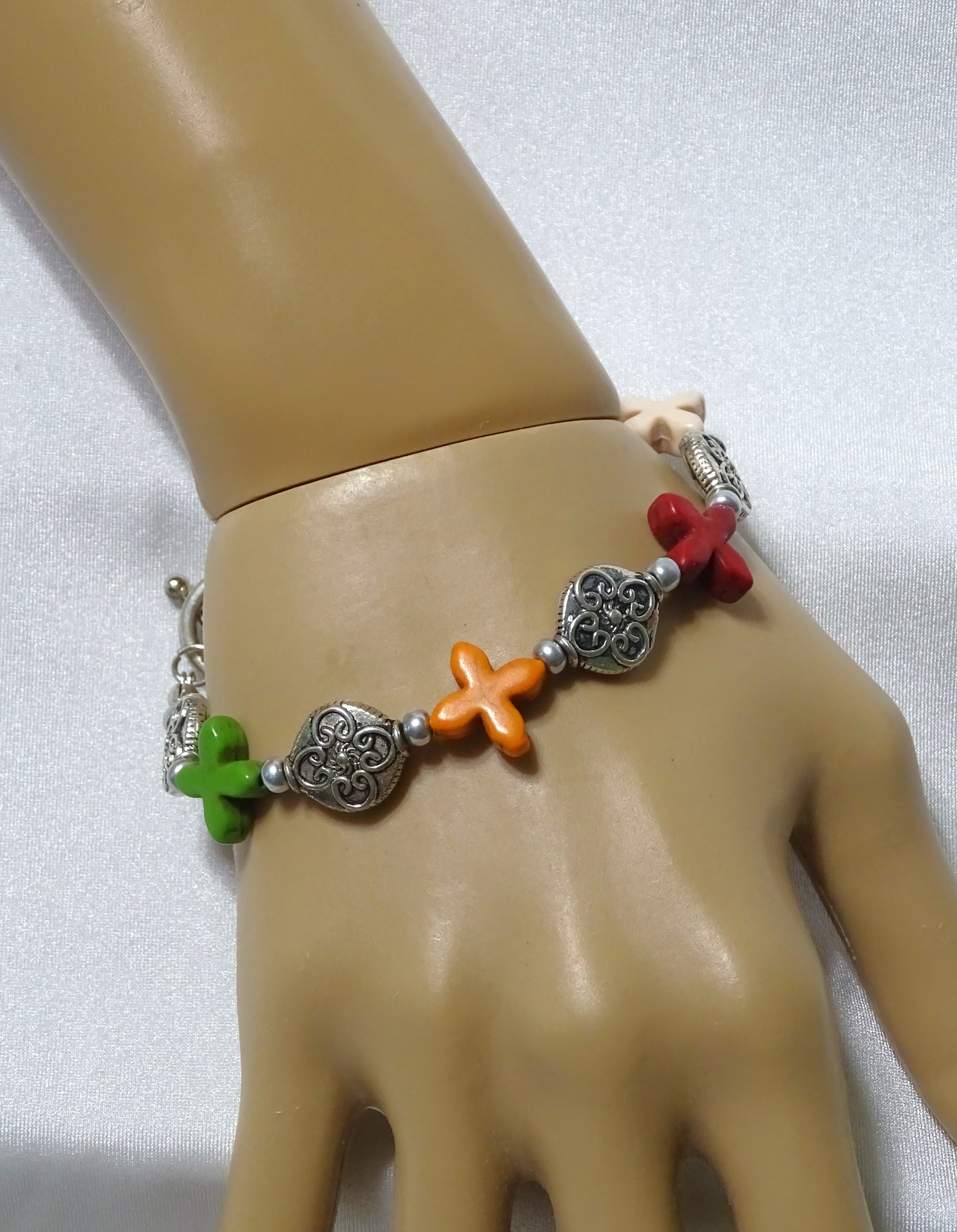 Multi-color Magnesite Stone Cross Bracelet