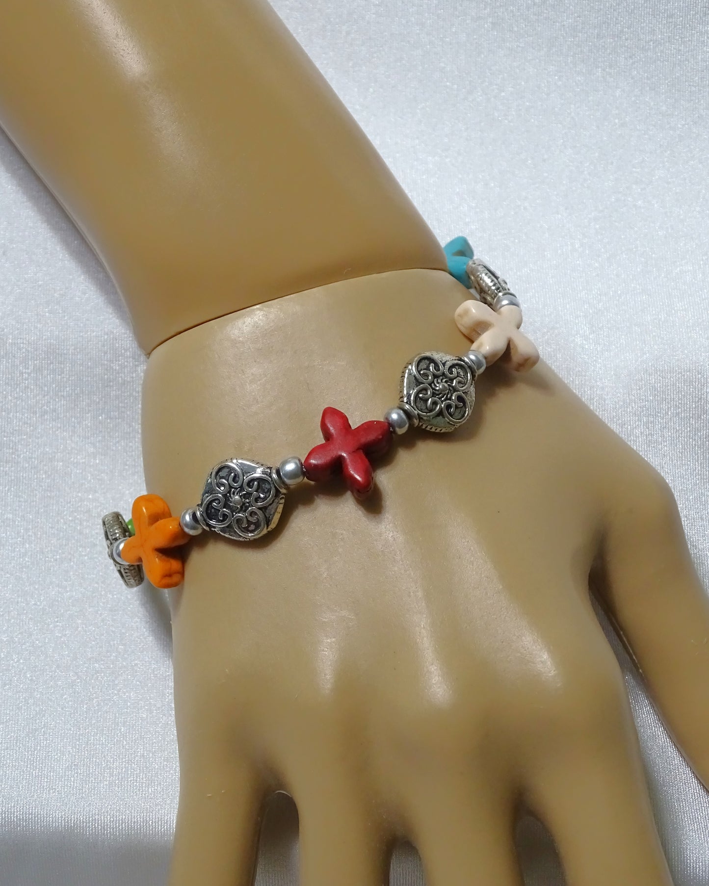 Multi-color Magnesite Stone Cross Bracelet