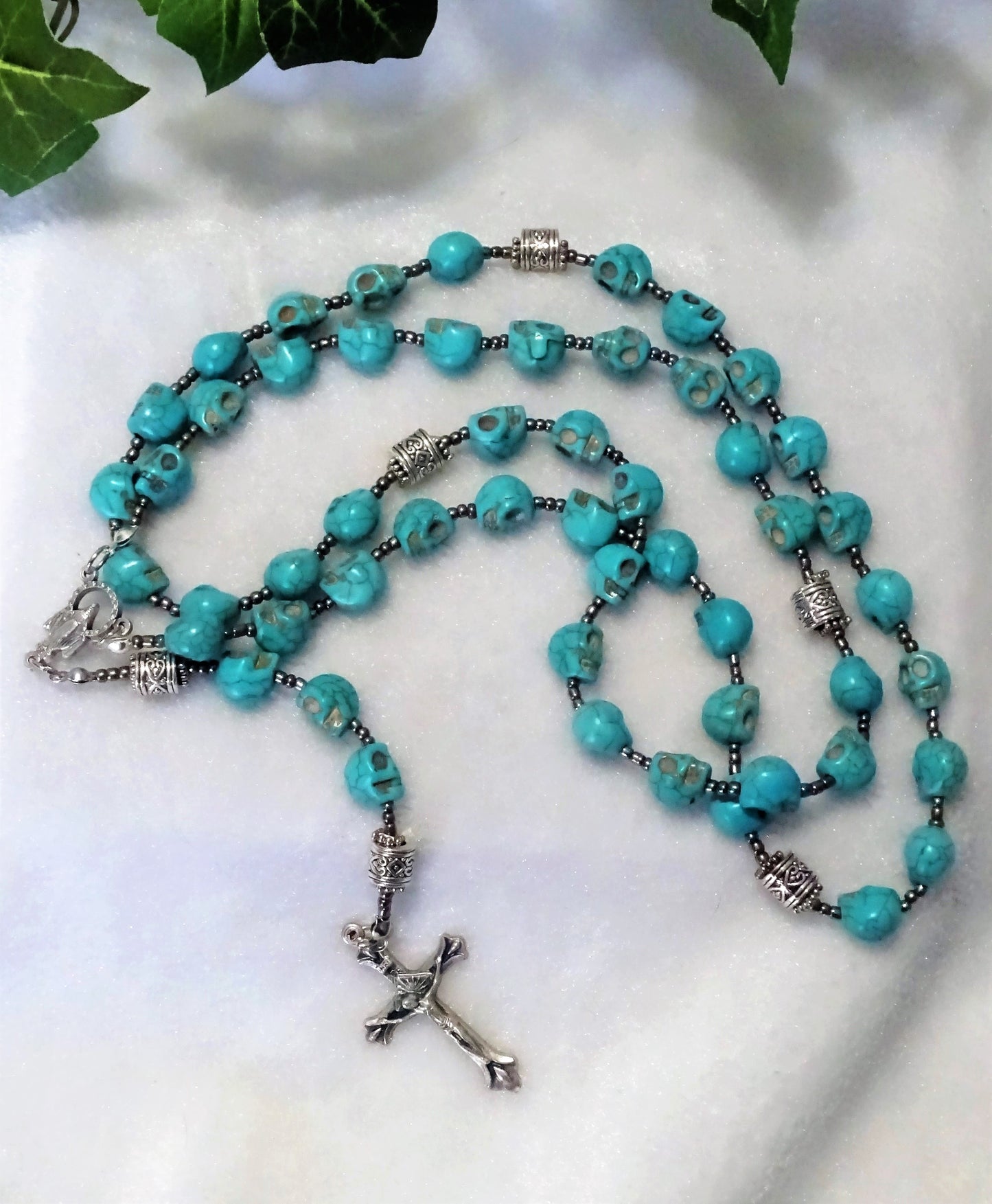 Turquoise Howlite Skull Rosary