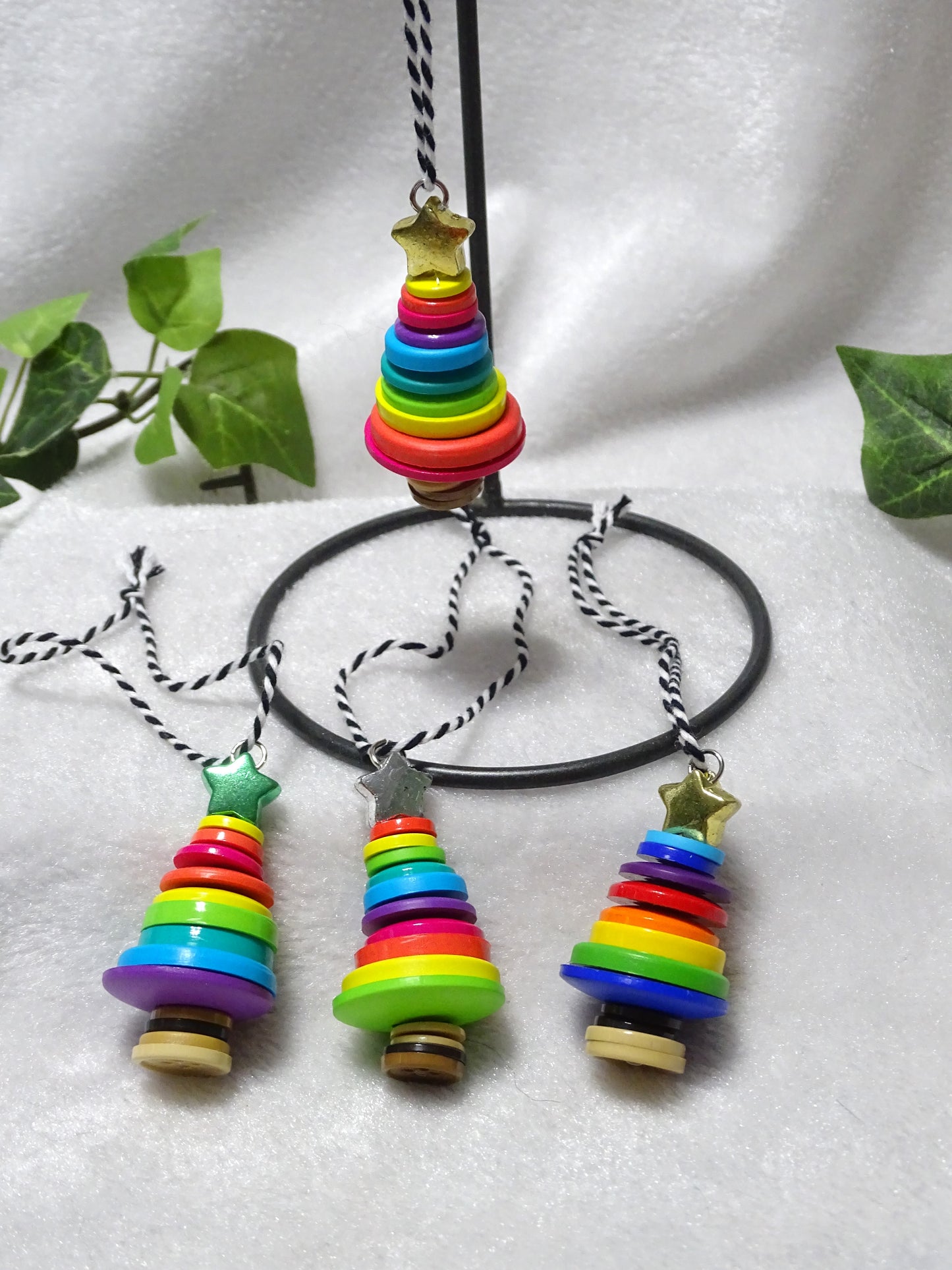 Rainbow Multi-color Button Tree Ornaments