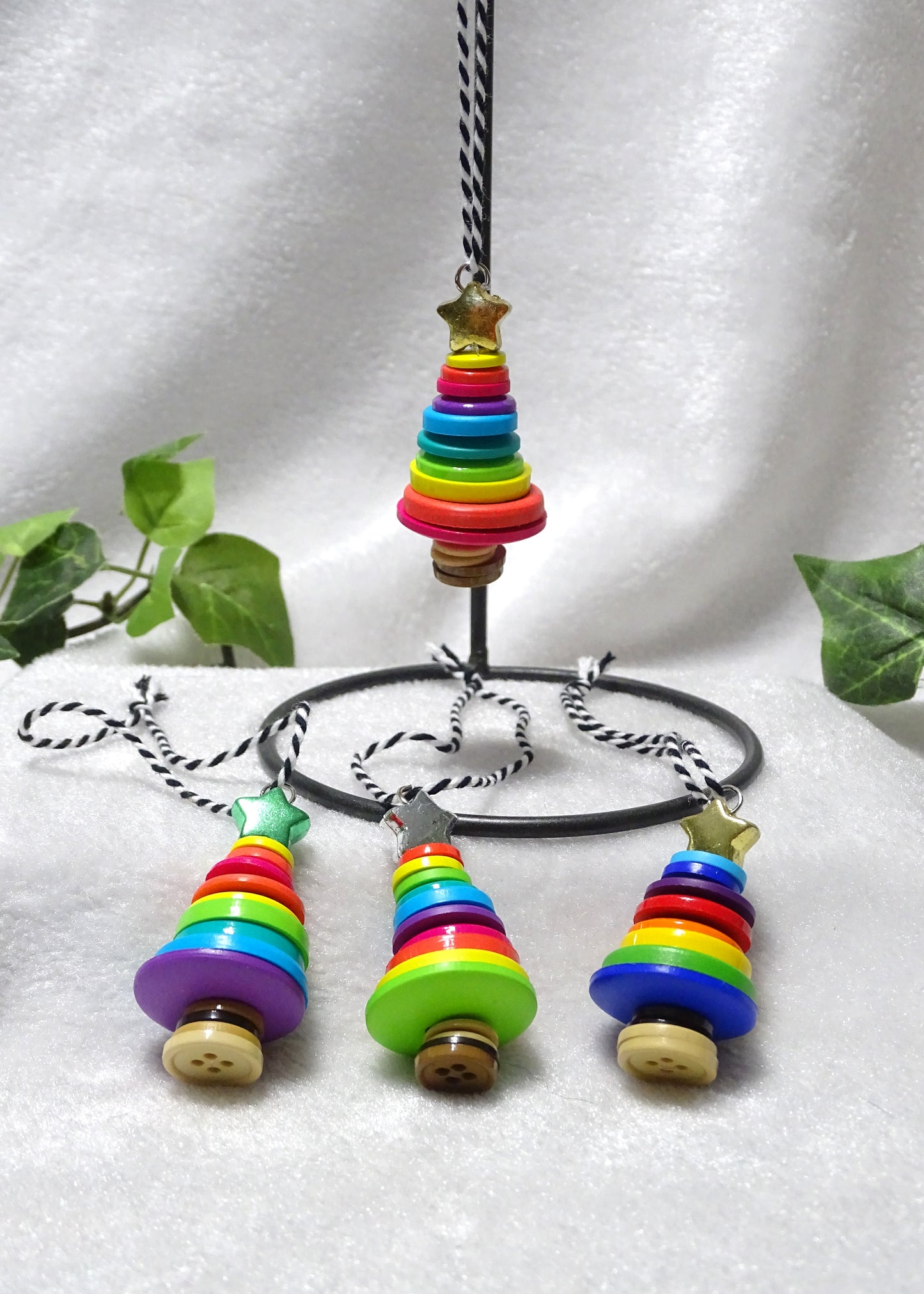 Rainbow Multi-color Button Tree Ornaments