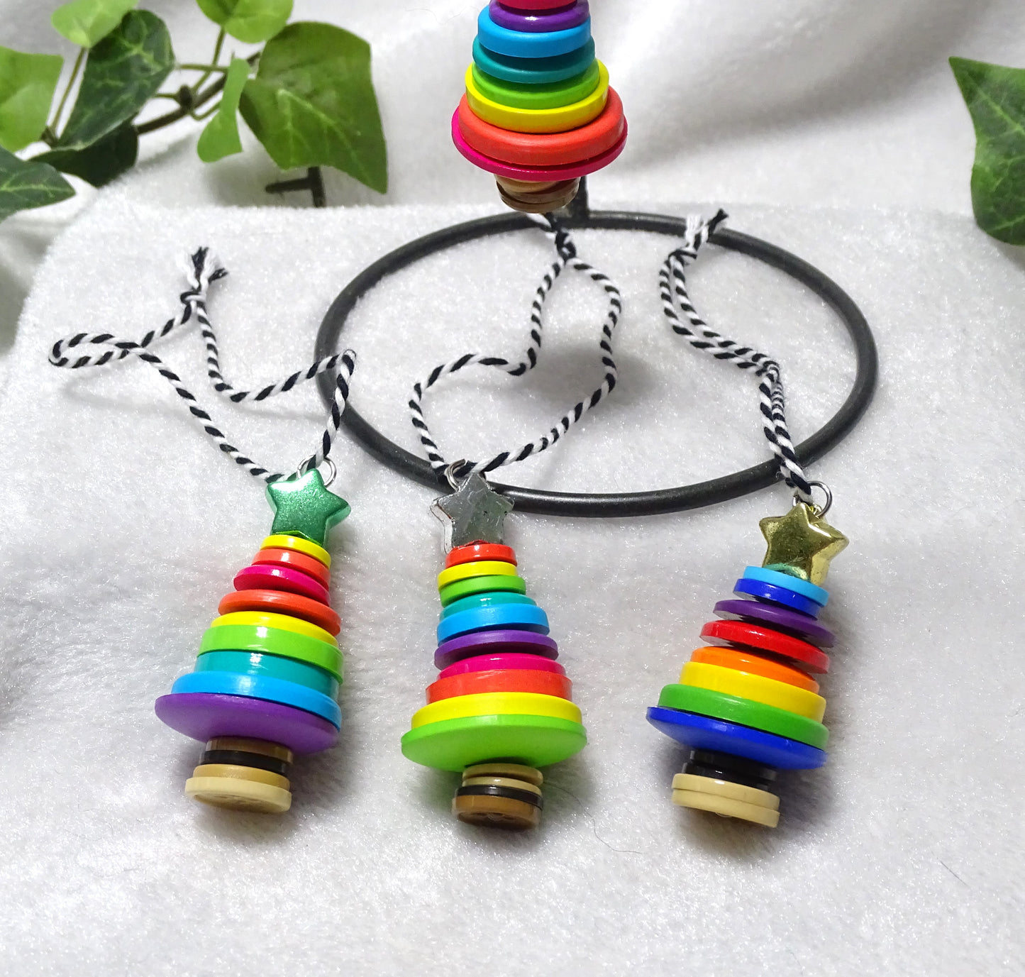 Rainbow Multi-color Button Tree Ornaments