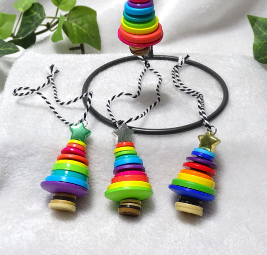 Rainbow Multi-color Button Tree Ornaments