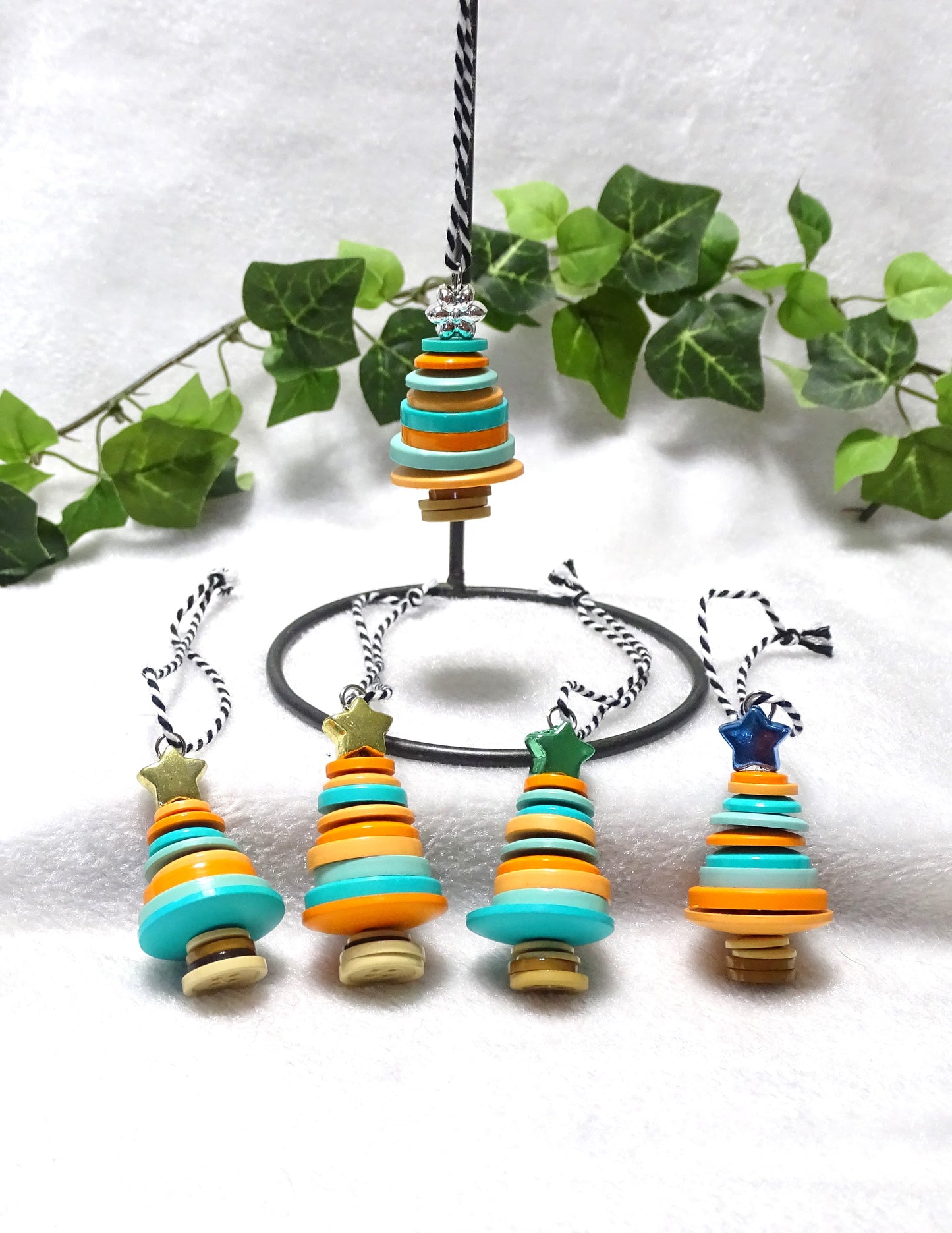 Peach and Blue Button Tree Ornaments