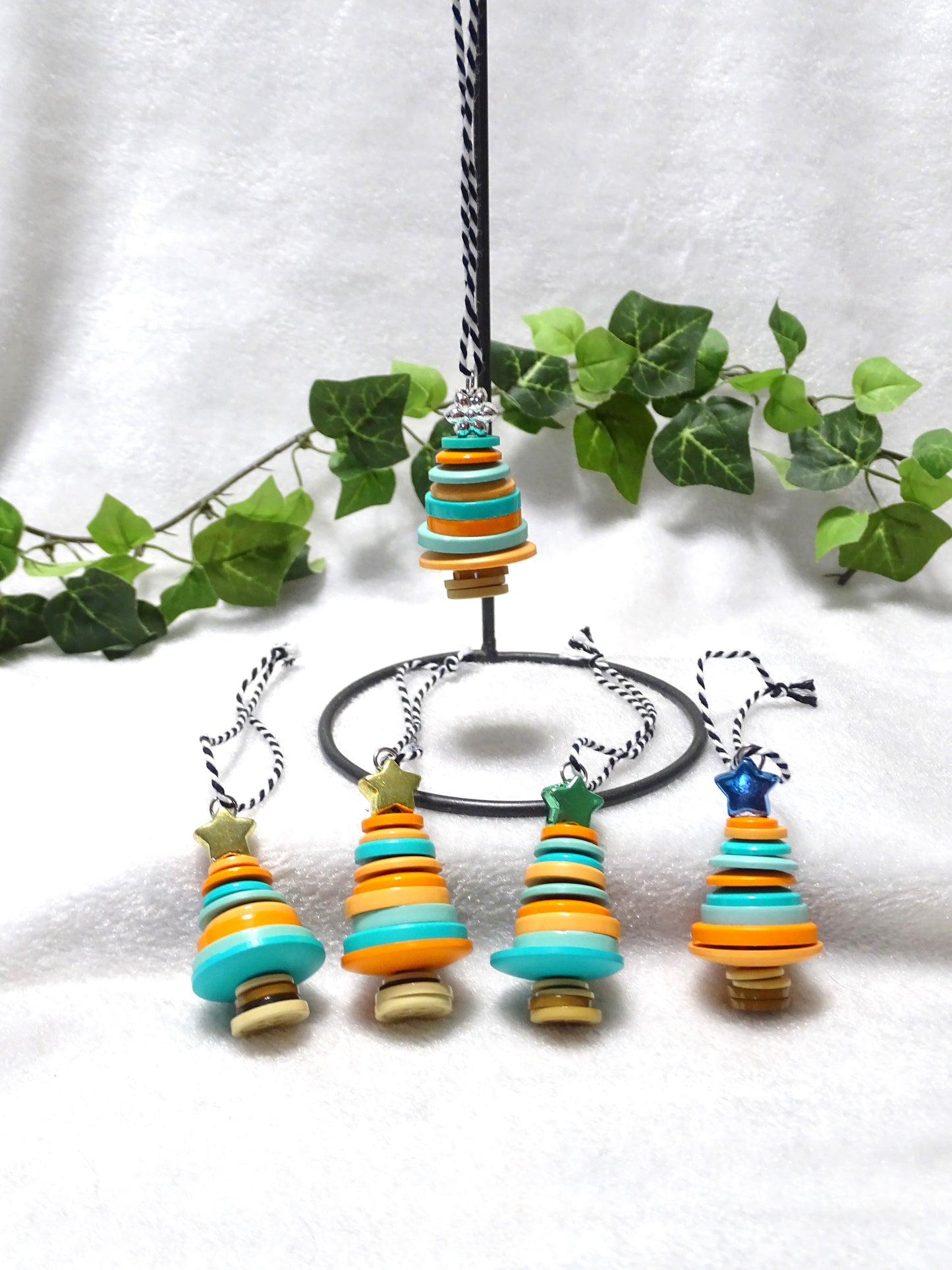 Peach and Blue Button Tree Ornaments