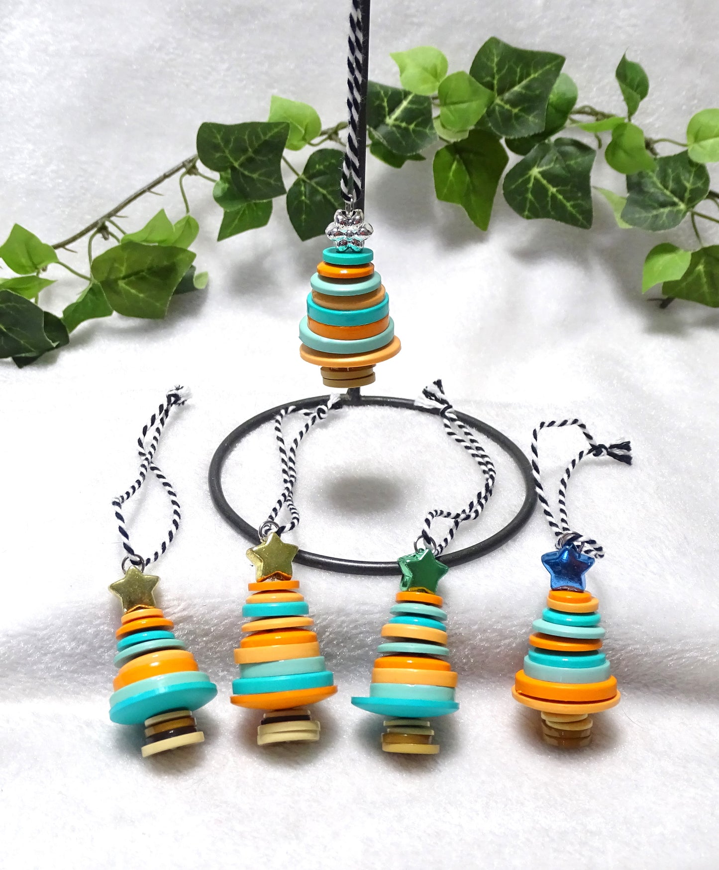 Peach and Blue Button Tree Ornaments