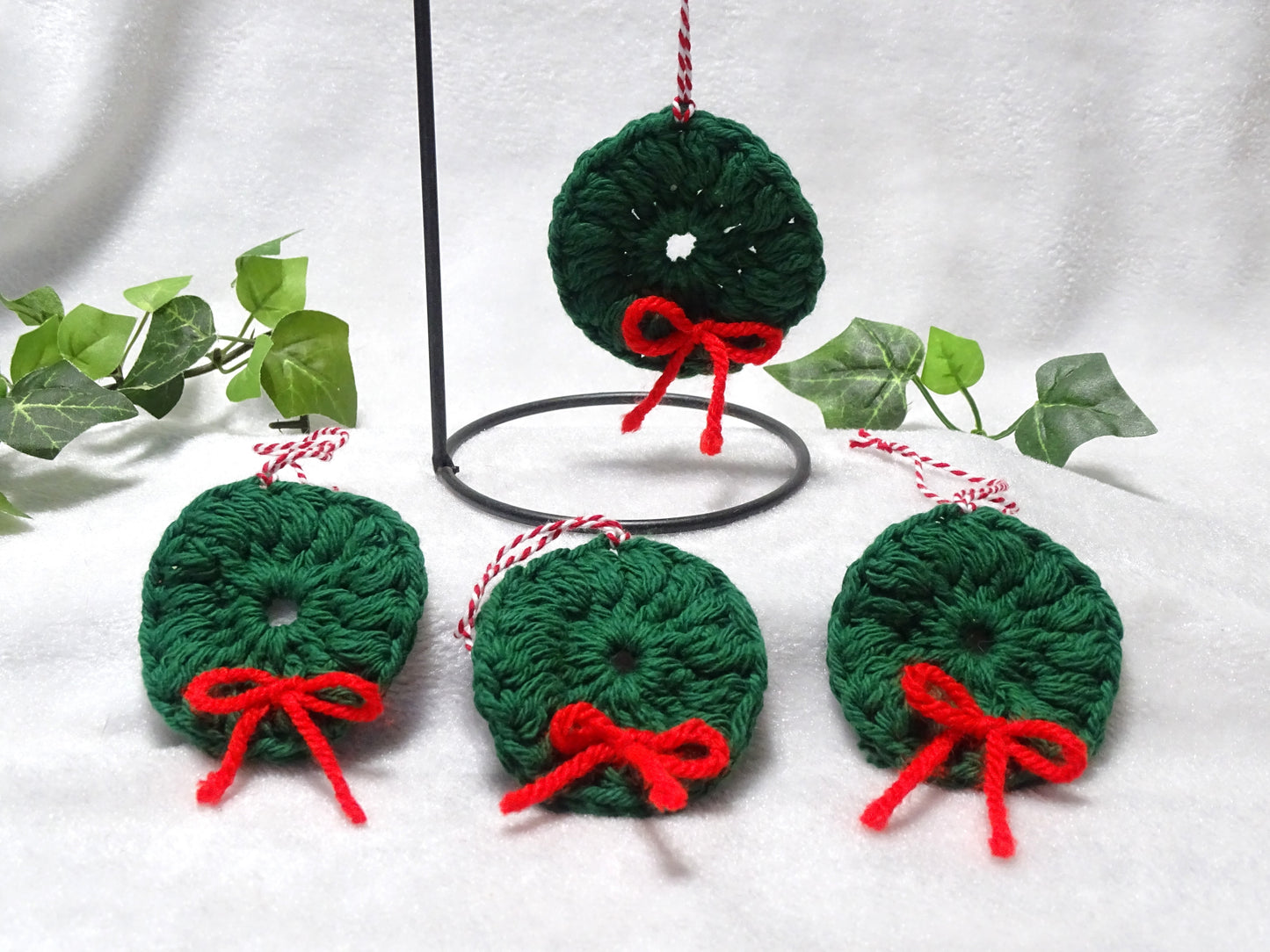 Crocheted Green Wreath Ornaments