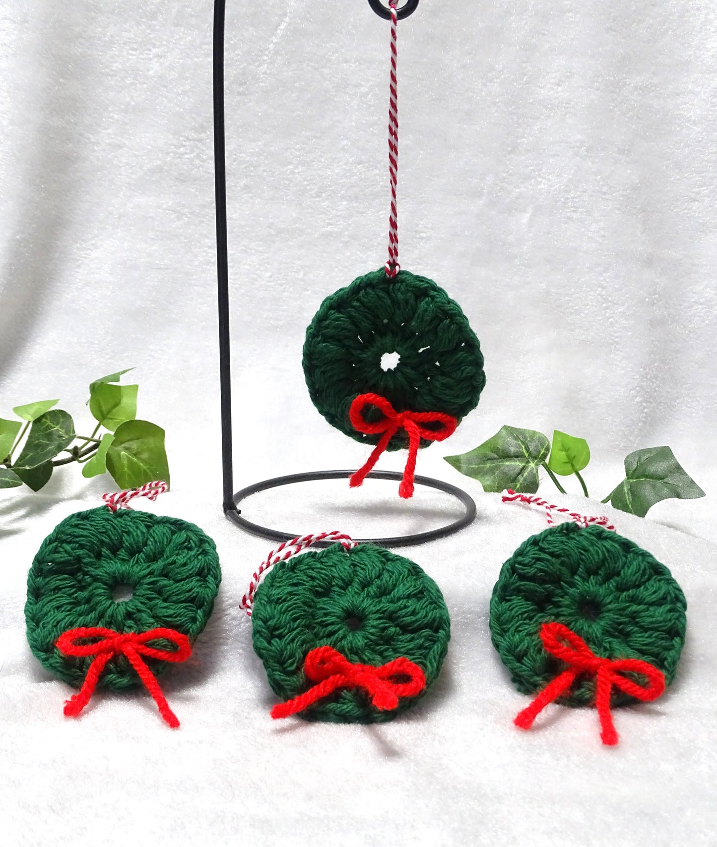 Crocheted Green Wreath Ornaments
