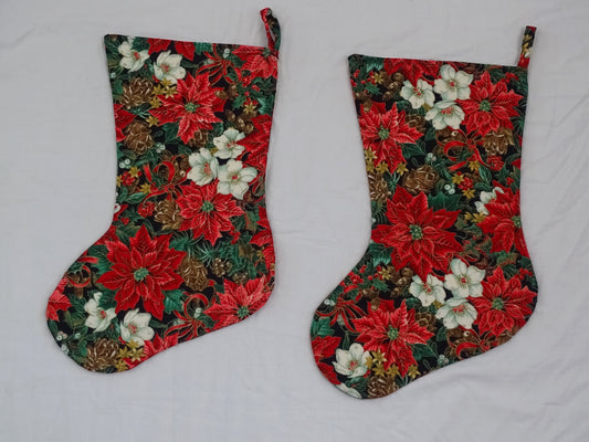 Vintage Poinsettia Print Stocking