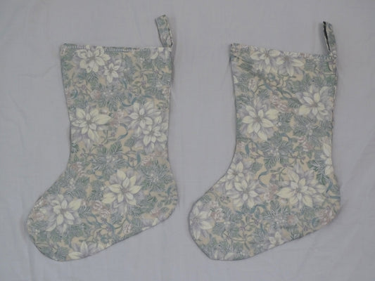 Silver Poinsettia Print Stocking