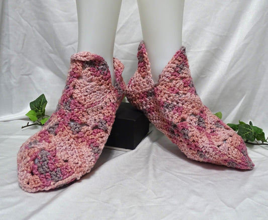 Pinks and Greys Crocheted Slippers