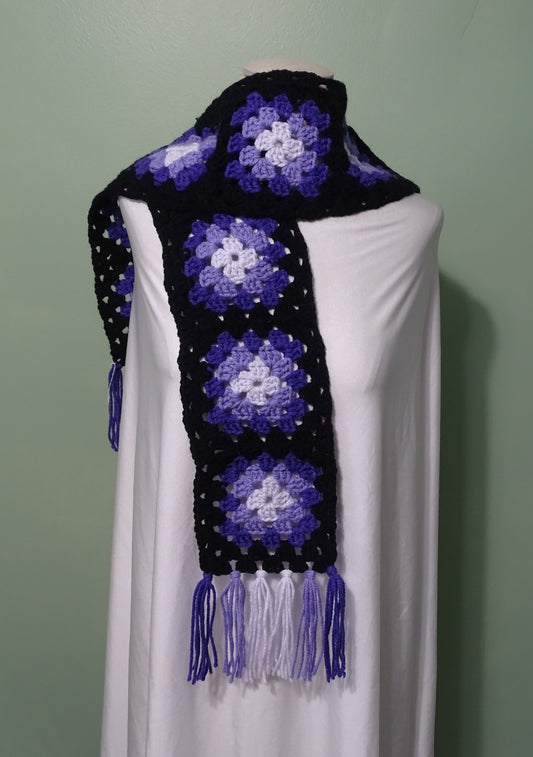 Purple Granny Square Crocheted Scarf