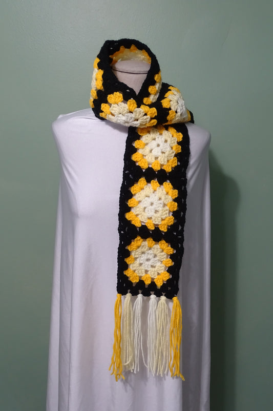 Yellow Granny Square Crocheted Scarf