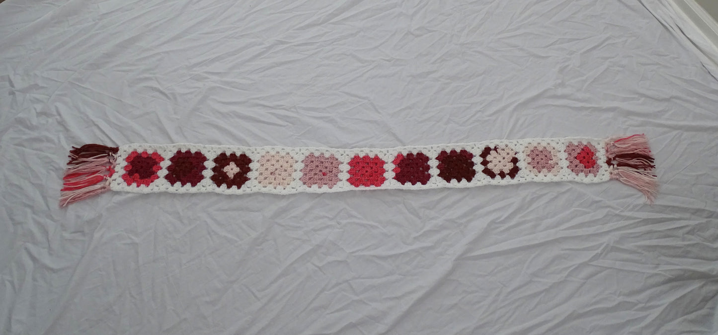 Berries and Cream Granny Square Crocheted Scarf