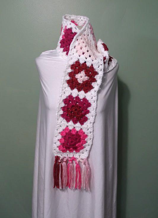Berries and Cream Granny Square Crocheted Scarf