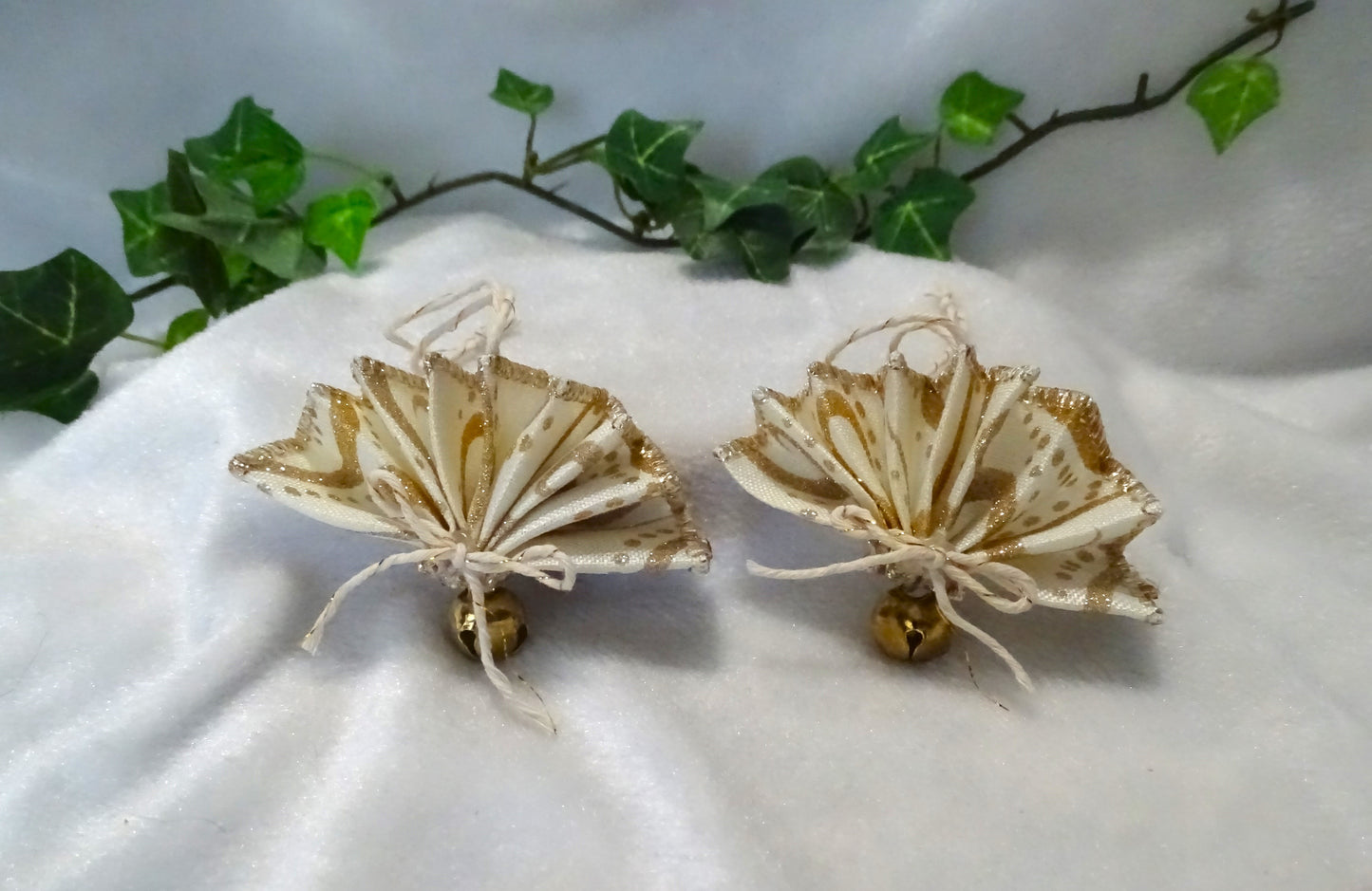 Gold and Ivory Victorian Inspired Fan Ornaments