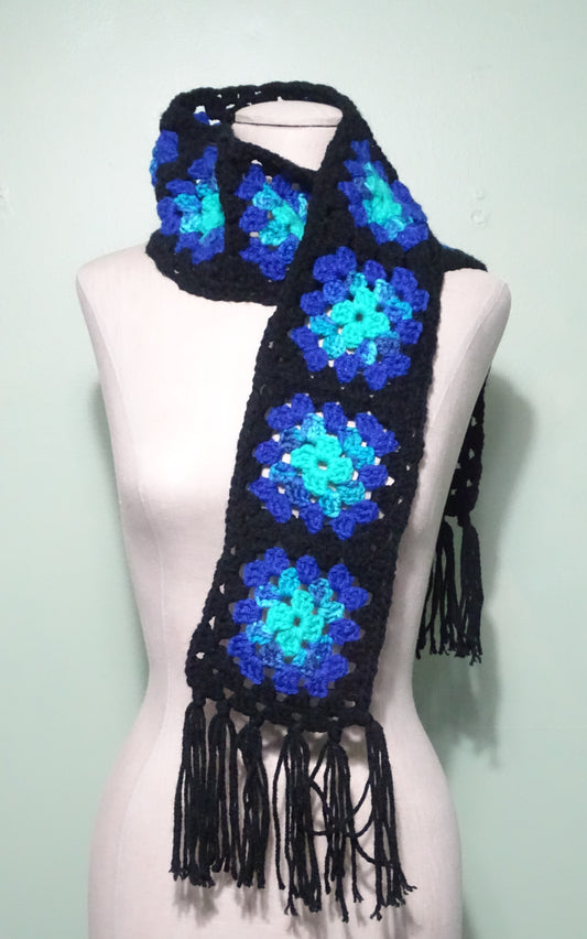 Peacock Ombre Crochet Granny Square Scarf