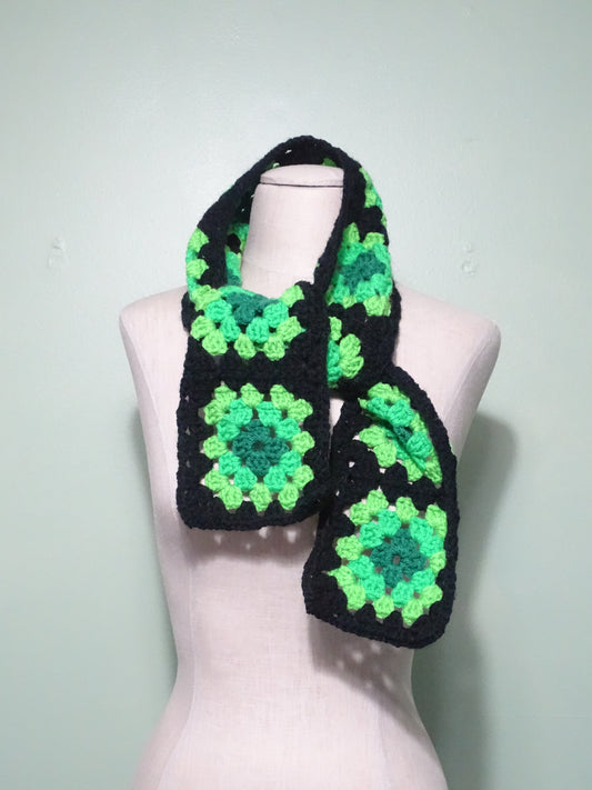 Shades of Green Crochet Granny Square Scarf