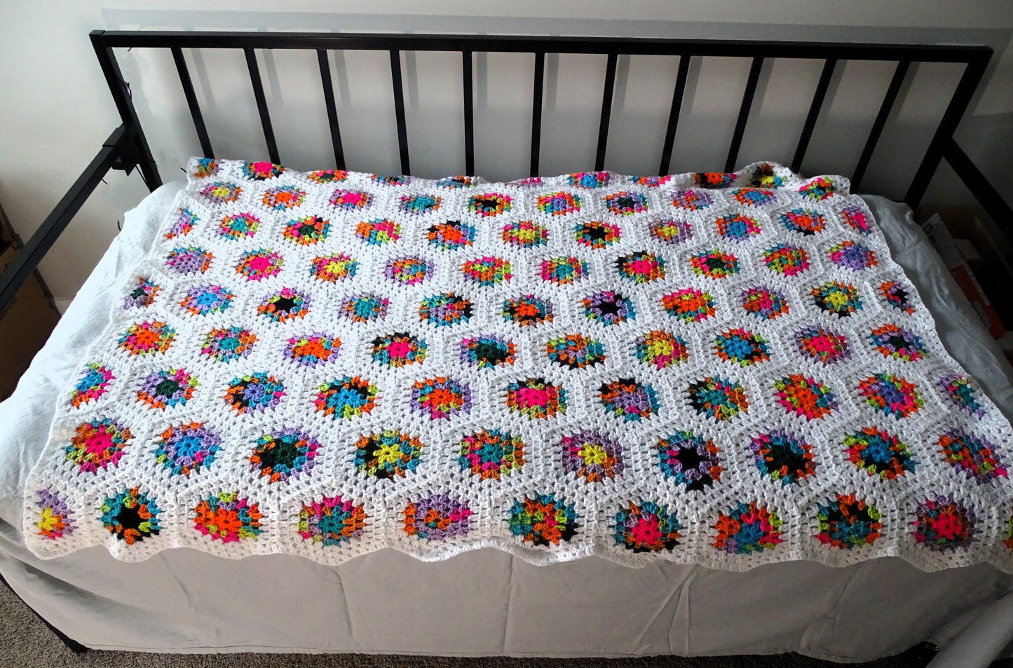 Bright Multicolor Hexagon Crocheted Blanket