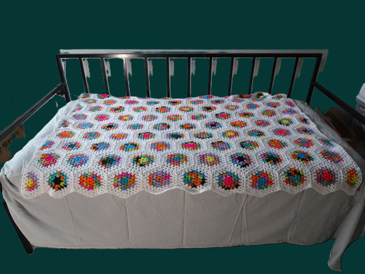 Bright Multicolor Hexagon Crocheted Blanket