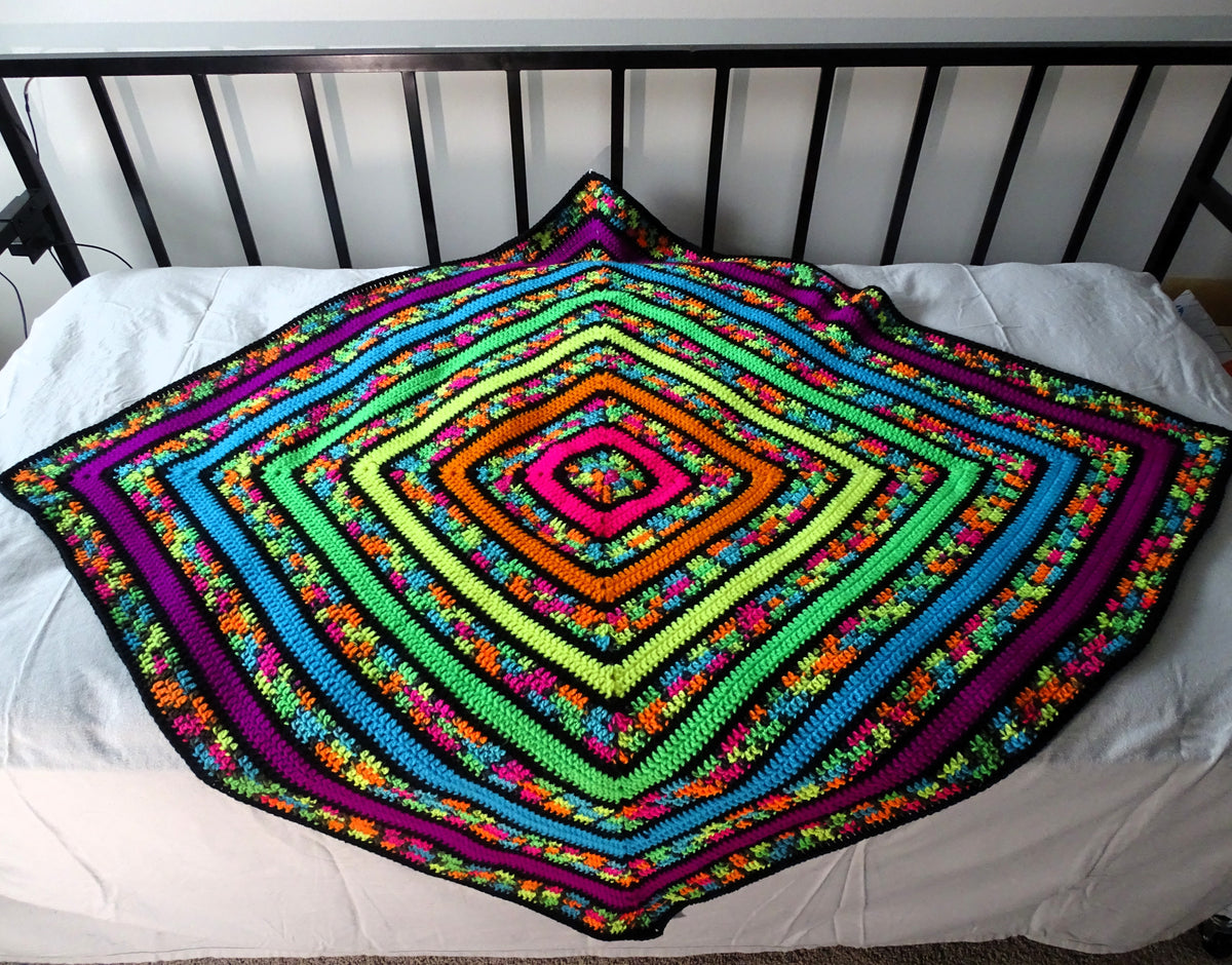 Neon Square Stripe Crocheted Granny Square Blanket