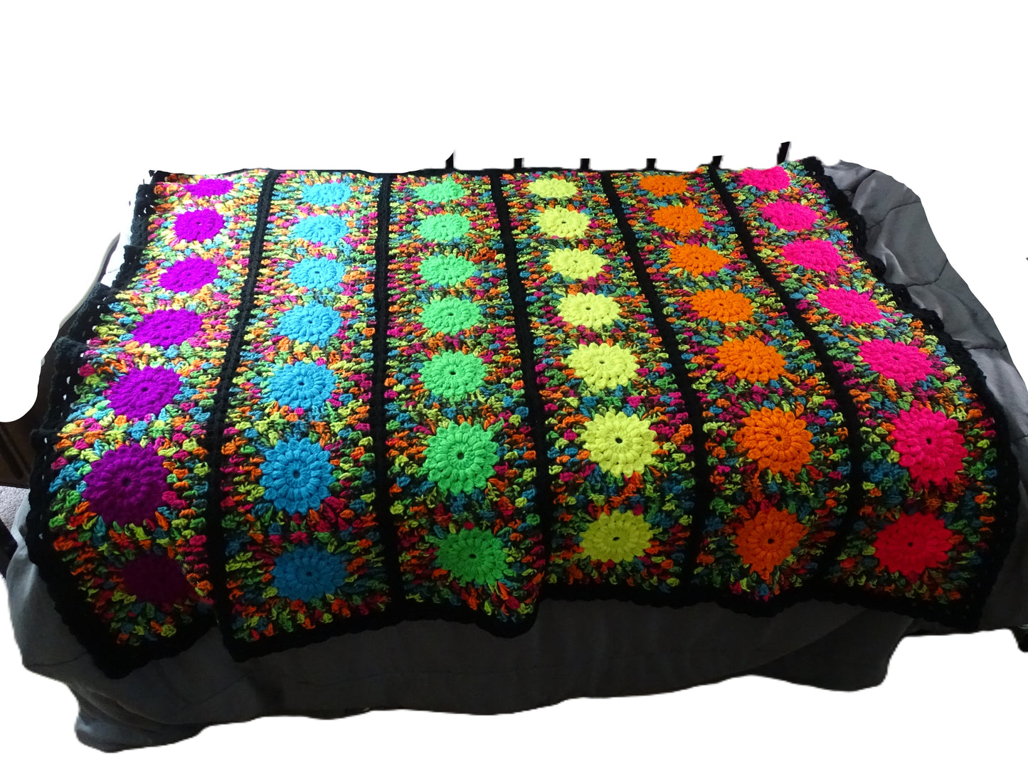 Neon Sunburst Crochet Granny Square Blanket