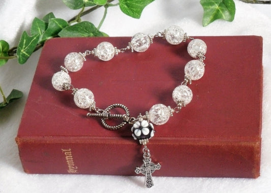 Crackle Glass Rosary Bracelet