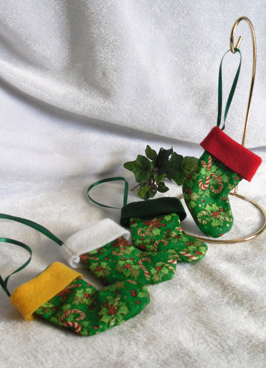 Green Candy Cane Print Stocking Ornaments