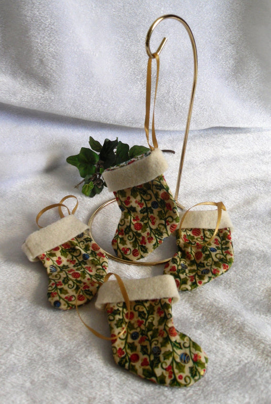 Holly Vine Print Stocking Ornaments