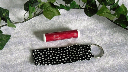 Black with White Polka Dot Lip Balm Keychain