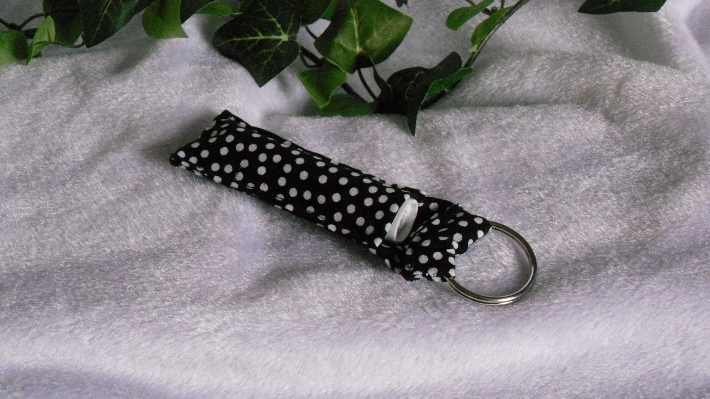 Black with White Polka Dot Lip Balm Keychain