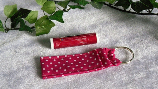 Pink Polka Dot Lip Balm Keychain