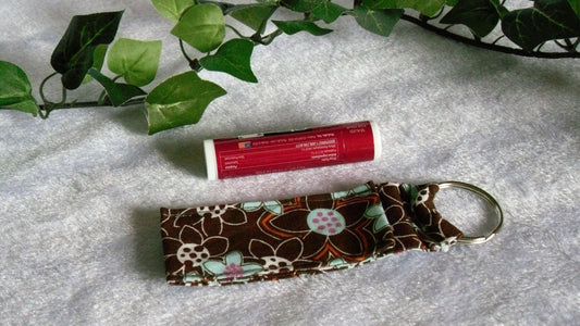 Flowery Brown Lip Balm Keychain