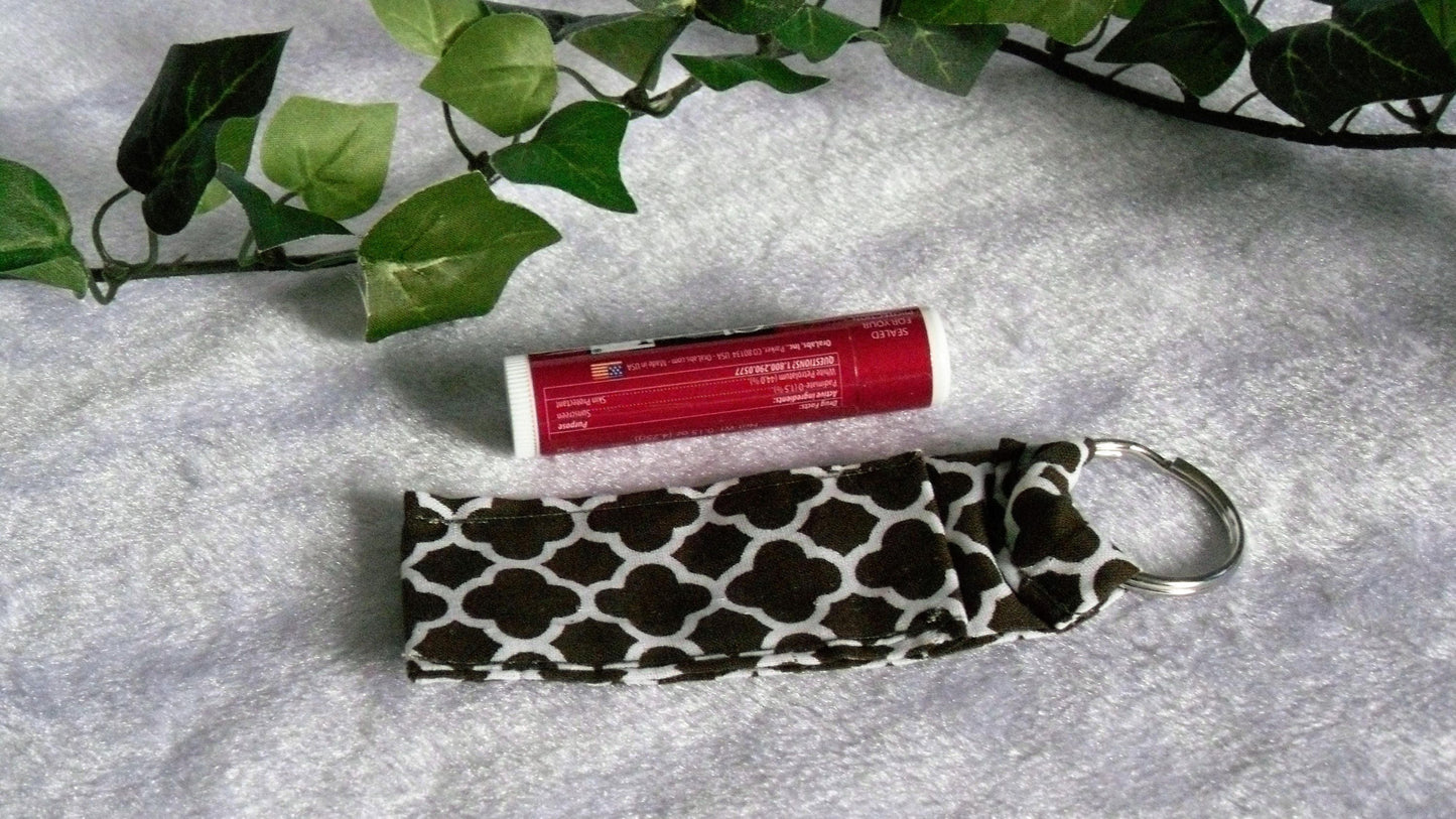 Brown Tile Print Lip Balm Keychain