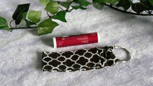 Brown Tile Print Lip Balm Keychain